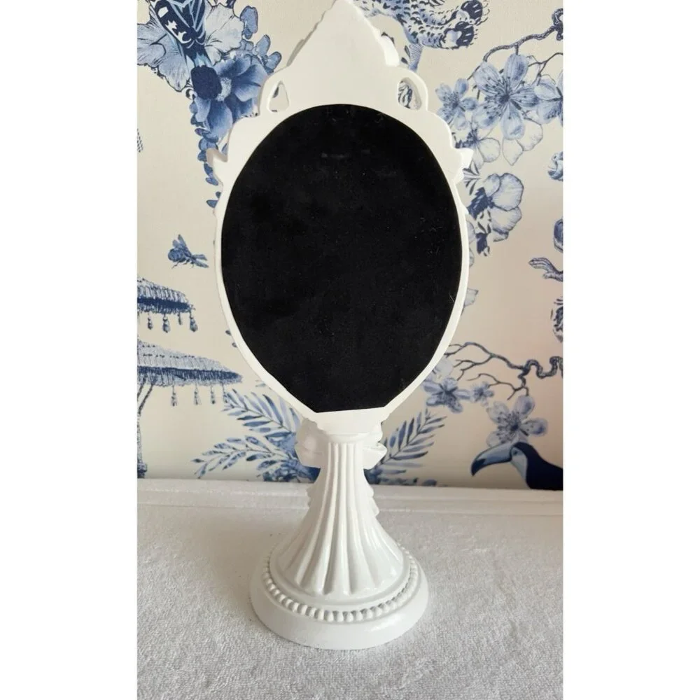 Tabletop Mirror Vanity High Gloss White Bows & Bead Accents 14